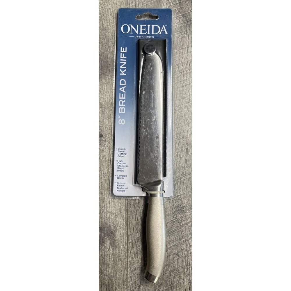 Oneida Bread‎ Knife & Case Stainless 8" Serrated Bevel Brushed Silver Handle NEW